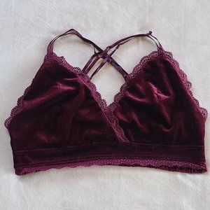 Deep Maroon Velvet/Lace Bralette w/ Criss-Cross Straps | Size L
